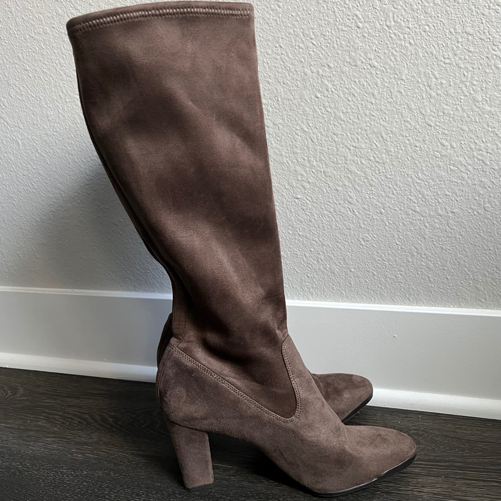Anne Klein Sport Brown Faux Suede Tall Block Heel Boots Womens 10M
